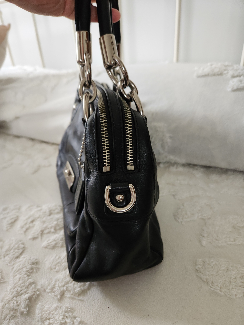 Coach Black Leather Kristin Satchel Handbag L1294-F22304 - Picture 6 of 15